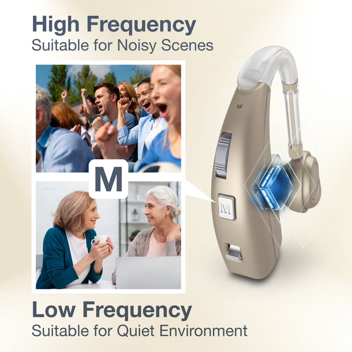 Delmicure Digital Hearing Aid for Seniors, Rechargeable, Single, VHP-1303, Gold