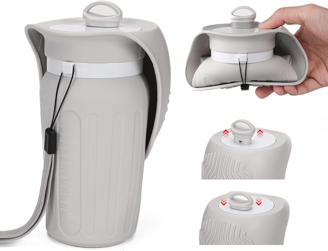 Portable Dog Water Bottle, Leak Proof Collapsible Water Bottles Lightweight Dog Water Bottle Suitable for Pets Outdoor Walking, Hiking, Travel, Camping (Gray, 20.9, Ounces)