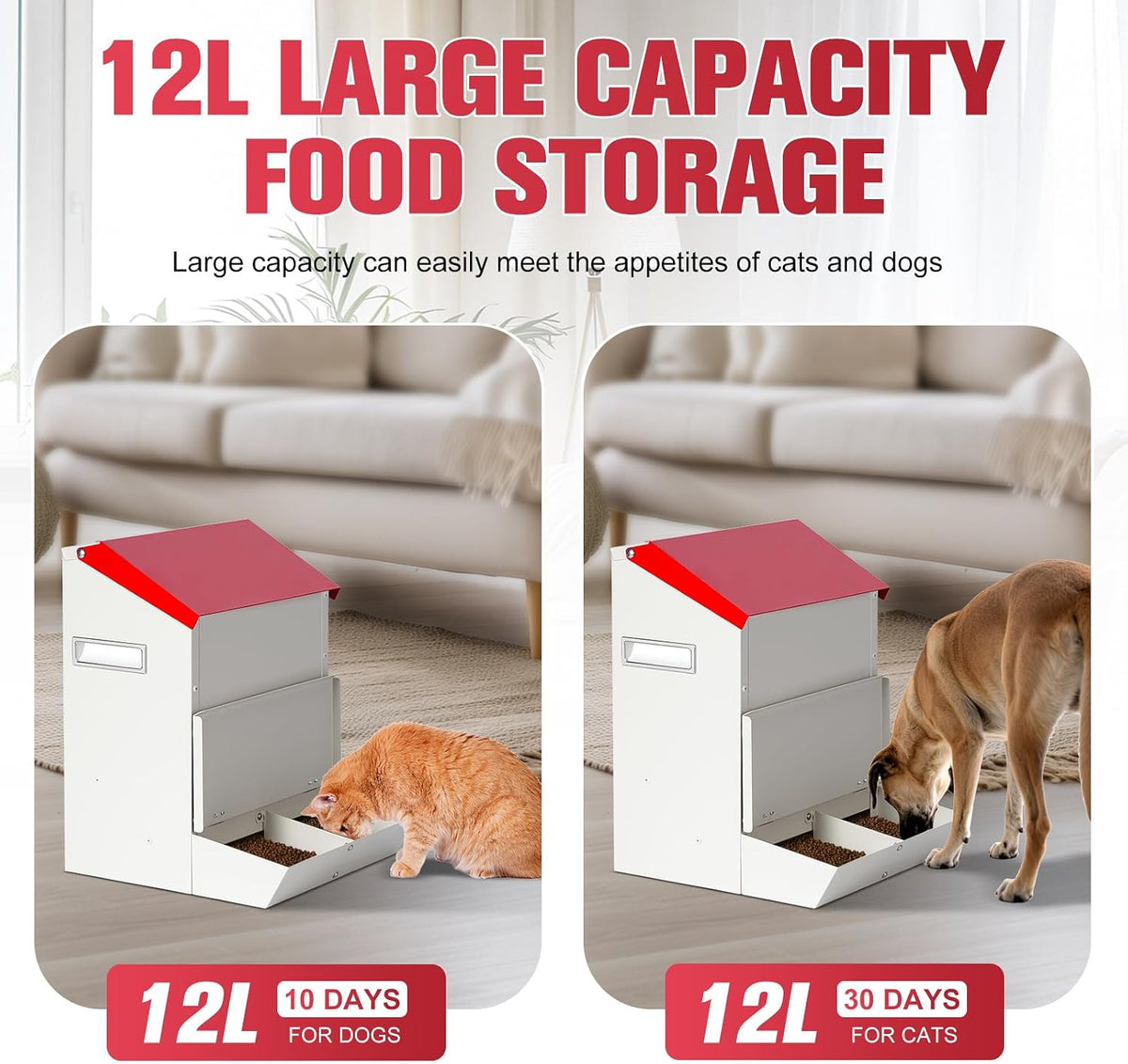 Automatic Cat Feeder 2 Cats,50Cups/12L Pet Feeders Large Capacity Outdoor