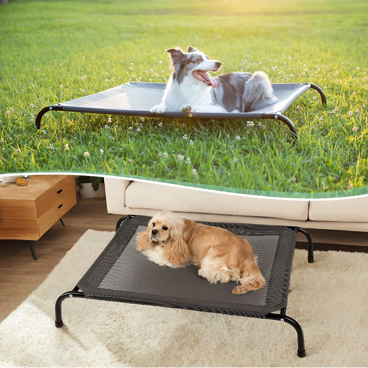 Cooling Elevated Dog Bed with Non-Slip Floor Protectors & Breathable Mesh, Raised Indoor & Outdoor Dog Cot Hammock, 41" L X 26" W X 8" Th, Medium, Green
