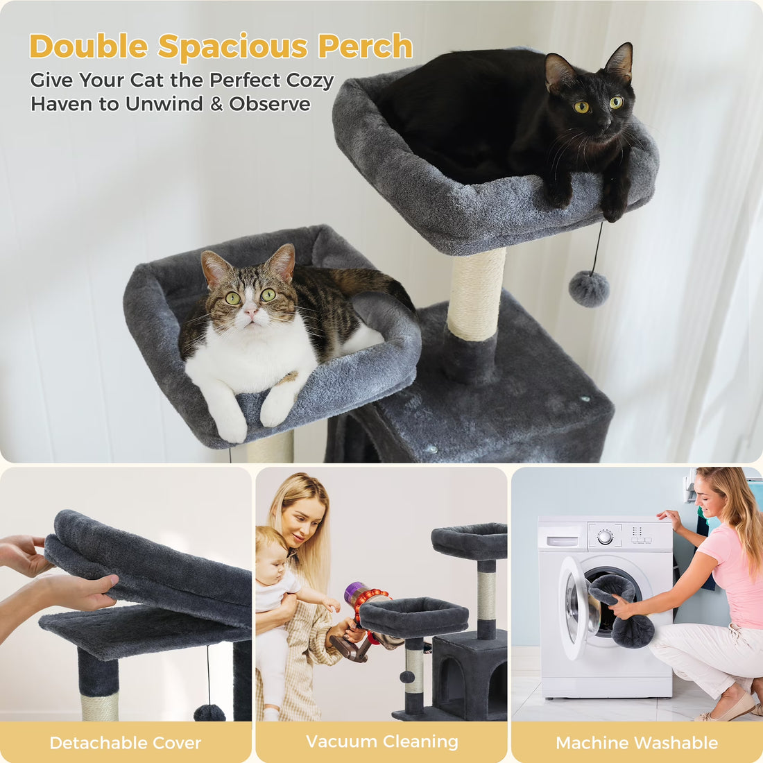 64 in Cat Tree for Cats of All Sizes, 5 Level Cat Tower with Hammock, Condo, Ramp Ladder and 5 Sisal Scratching Posts, Dark Gray