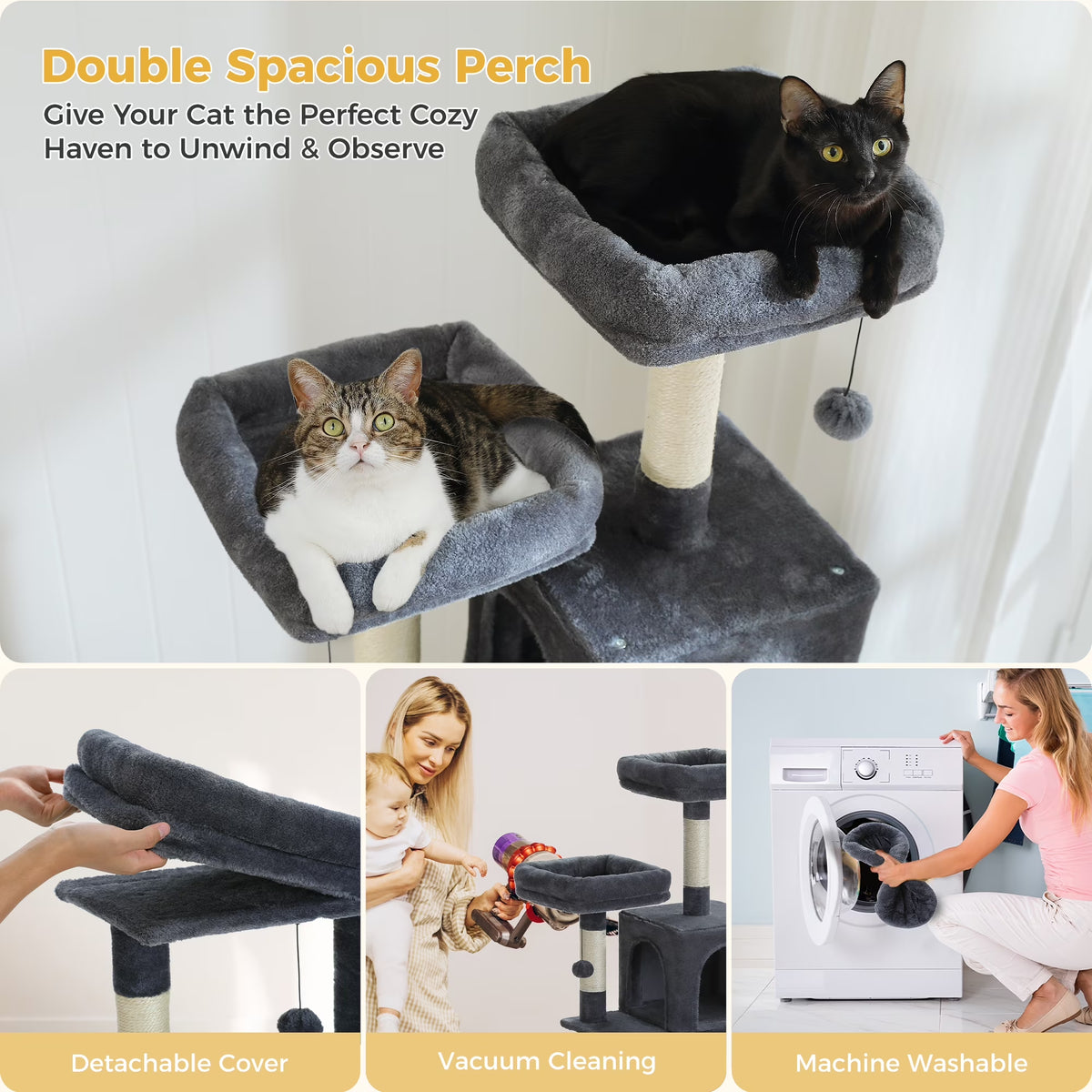 64 in Cat Tree for Cats of All Sizes, 5 Level Cat Tower with Hammock, Condo, Ramp Ladder and 5 Sisal Scratching Posts, Dark Gray