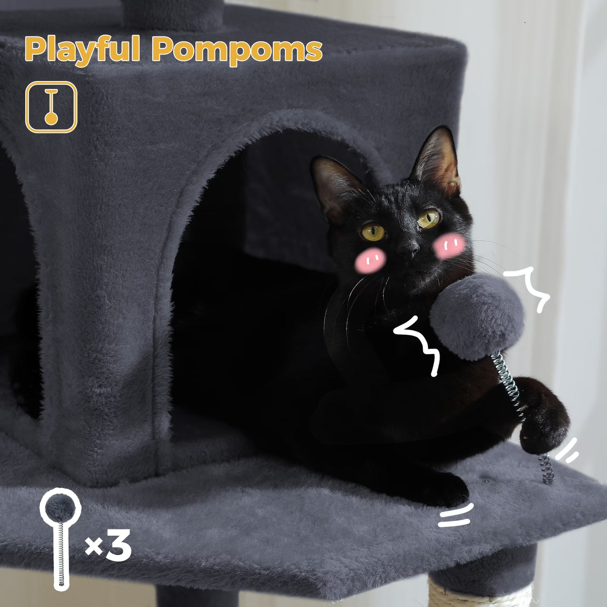 64 in Cat Tree for Cats of All Sizes, 5 Level Cat Tower with Hammock, Condo, Ramp Ladder and 5 Sisal Scratching Posts, Dark Gray
