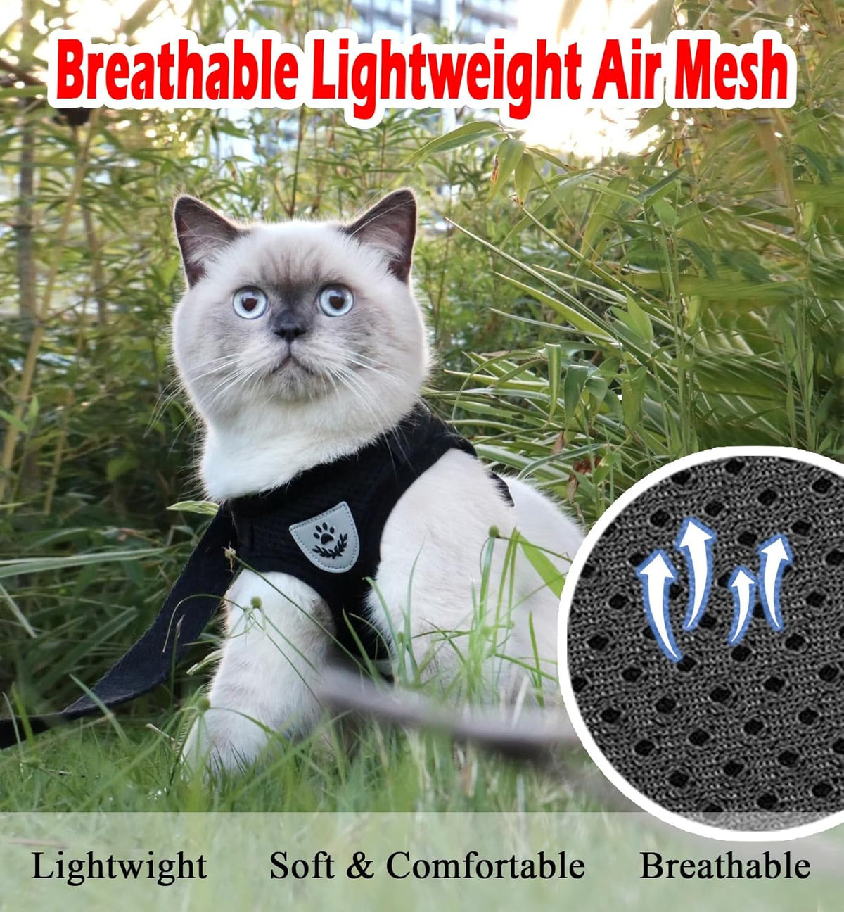 Cat Harness and Leash Set, Adjustable Step-In Reflective Soft Mesh Vest