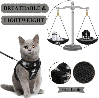 Cat Leashes and Harnesses for Walking,Breathable Soft Kittens Vest for Cats Dogs, Kitten Harness Escape Proof with Bell and Bow-Knot Decoration Christmas(S, Black-White)