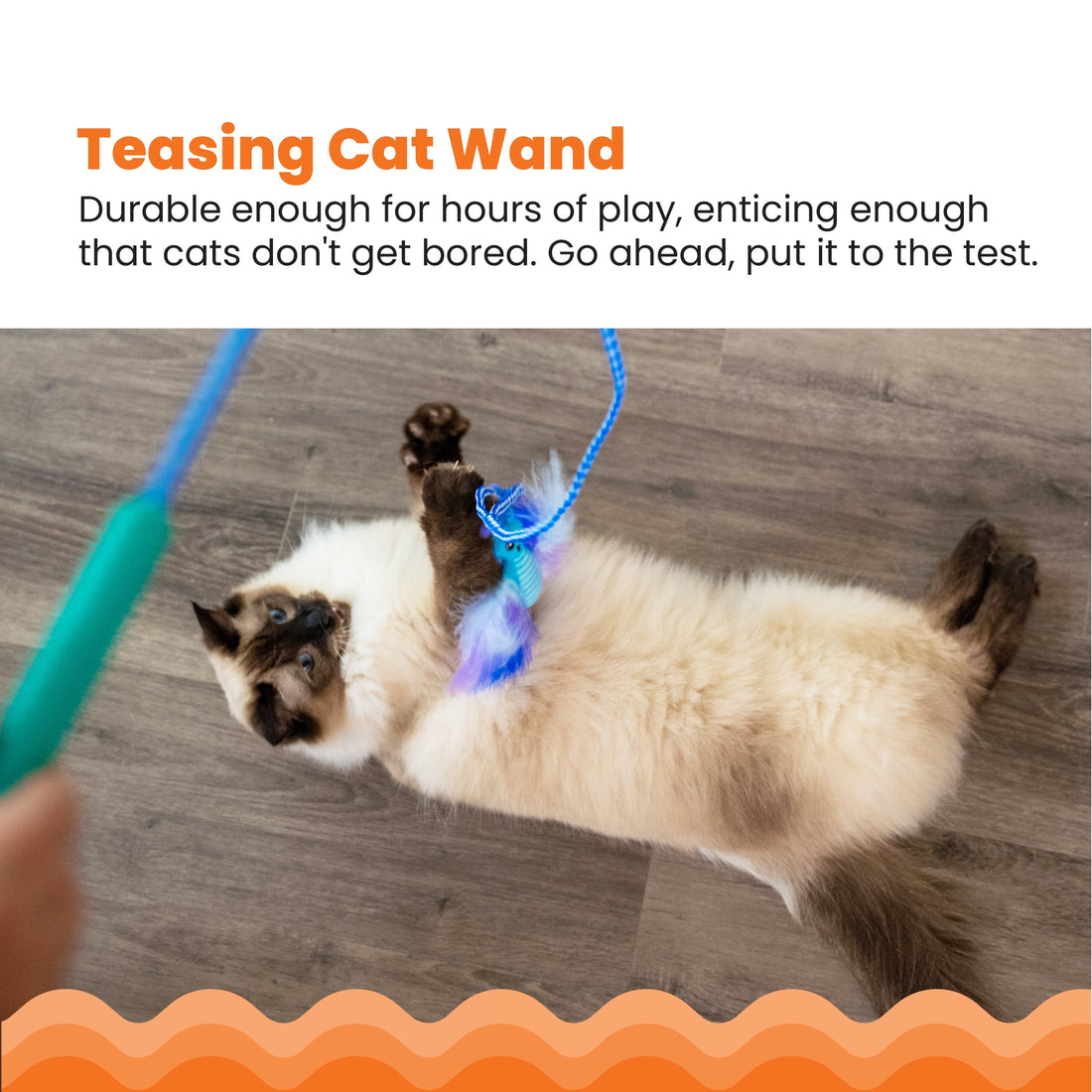 Tail Teaser Air Prey Cat Wand Toy for Indoor Cats, Interactive Cat Toy with 2 Feathered Catnip Toys, Crinkle Sounds, and Durable Rope for Leaping Play, Blue