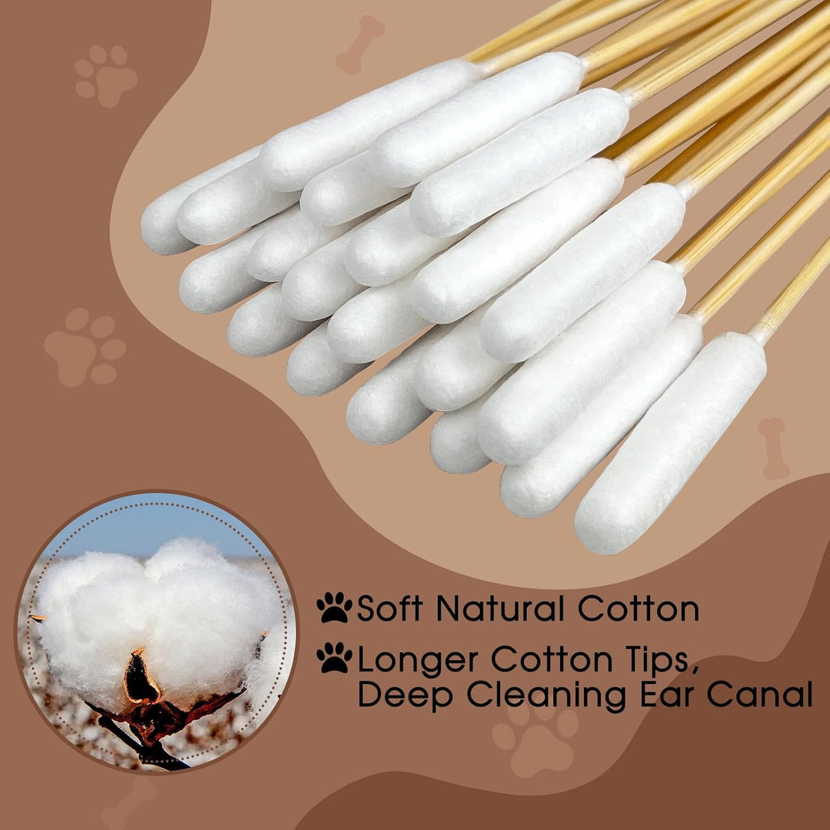 Extra Long Cotton Swabs for Dog Ear Cleaning, FSC Bamboo Sticks