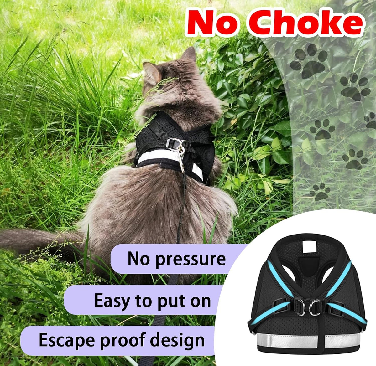 Cat Harness and Leash Set, Adjustable Step-In Reflective Soft Mesh Vest