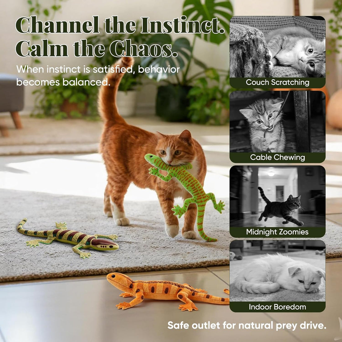 Plush Lizard Catnip Toys for Indoor Cats 4 Pack