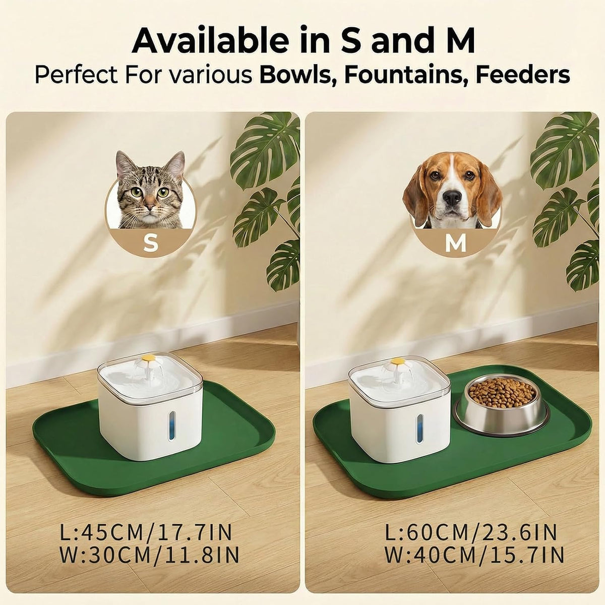 Non-Slip Silicone Dog Food Mat for Food and Water, 18" X 12" Raised Edge Pet Feeding Mat - Waterproof Dog Bowl Mat Easy Clean for Floor Protector,Dark Green
