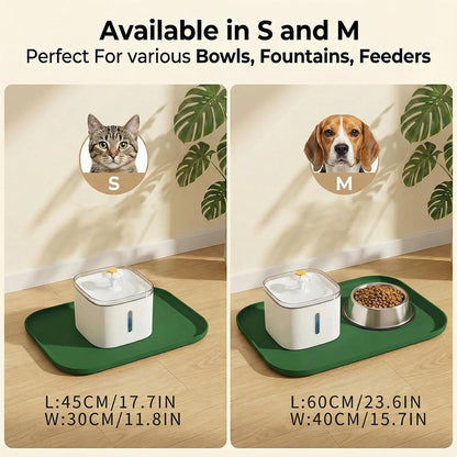 Non-Slip Silicone Dog Food Mat for Food and Water, 18" X 12" Raised Edge Pet Feeding Mat - Waterproof Dog Bowl Mat Easy Clean for Floor Protector,Dark Green