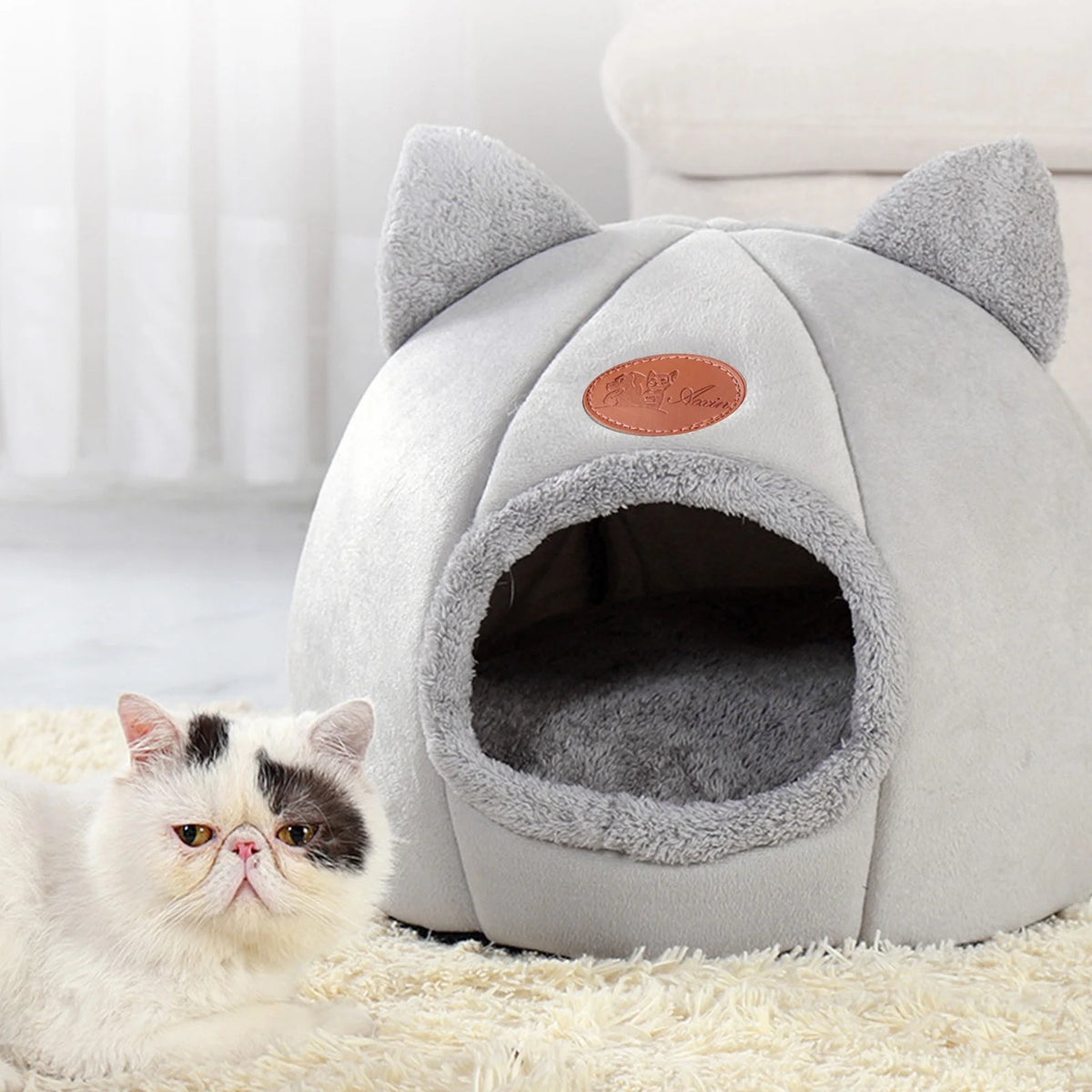 Warm Pet Cave Indoor Cat House Soft Cat Tent Bed Cute Cat Cubby Cozy Dog House Bed Pet Supplies Black of Friday