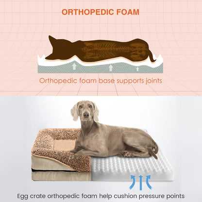 Dog Beds for Large Medium Small Dogs Orthopedic Pet Bed Sofa Supportive Egg Crate Foam Animal Couch with Removable Washable Cover Non Skid Bottom S to XL