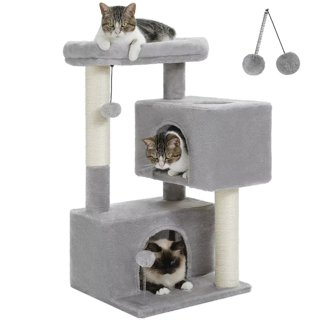 Árbol Rascador para Gatos Grandes – Torre con 2 Condos, Percha y Postes