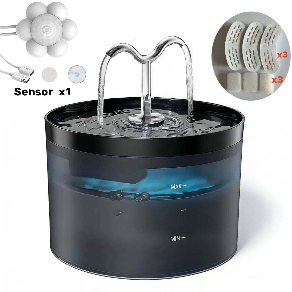 2.1L Automatic Pet Water Fountain Indoor Ultra-Quiet Pump Faucet Cat Fountains Suitable with USB Sensor Electric for Cats Dogs