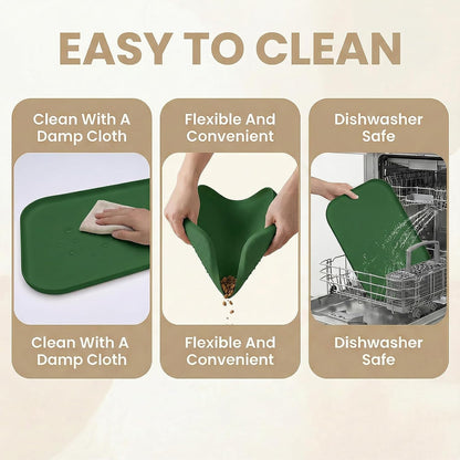 Non-Slip Silicone Dog Food Mat for Food and Water, 18" X 12" Raised Edge Pet Feeding Mat - Waterproof Dog Bowl Mat Easy Clean for Floor Protector,Dark Green