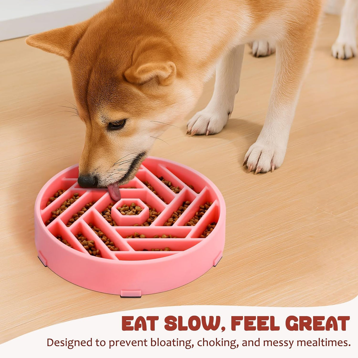 Slow Feeder Dog Bowl, Puzzle Maze Design to Slow down Eating, 3-Cup Capacity, Anti-Gulping Food Bowl for Medium &amp; Large Dogs,Pink