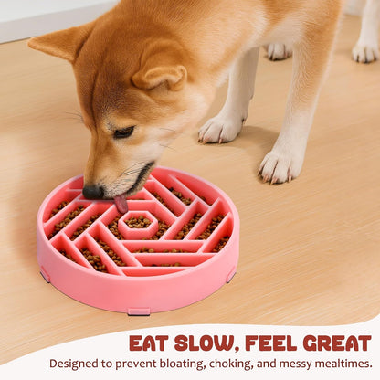 Slow Feeder Dog Bowl, Puzzle Maze Design to Slow down Eating, 3-Cup Capacity, Anti-Gulping Food Bowl for Medium &amp; Large Dogs,Pink