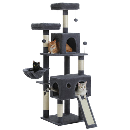 64 in Cat Tree for Cats of All Sizes, 5 Level Cat Tower with Hammock, Condo, Ramp Ladder and 5 Sisal Scratching Posts, Dark Gray