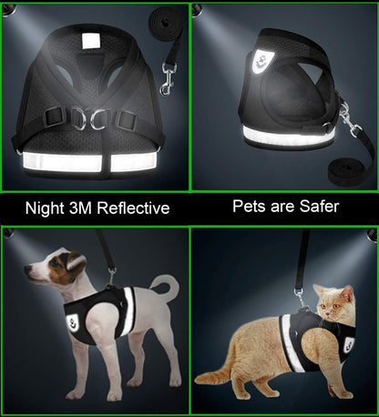 Cat Harness and Leash Set, Adjustable Step-In Reflective Soft Mesh Vest