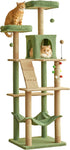 70.1-Inch Green Large Cat Tree, Multi-Level Tall Cat Tower for Indoor Cats, Plush Cat Condo with Big Padded Perches, Sisal-Covered Scratching Posts, Hammock, Toys for Kittens & Cats