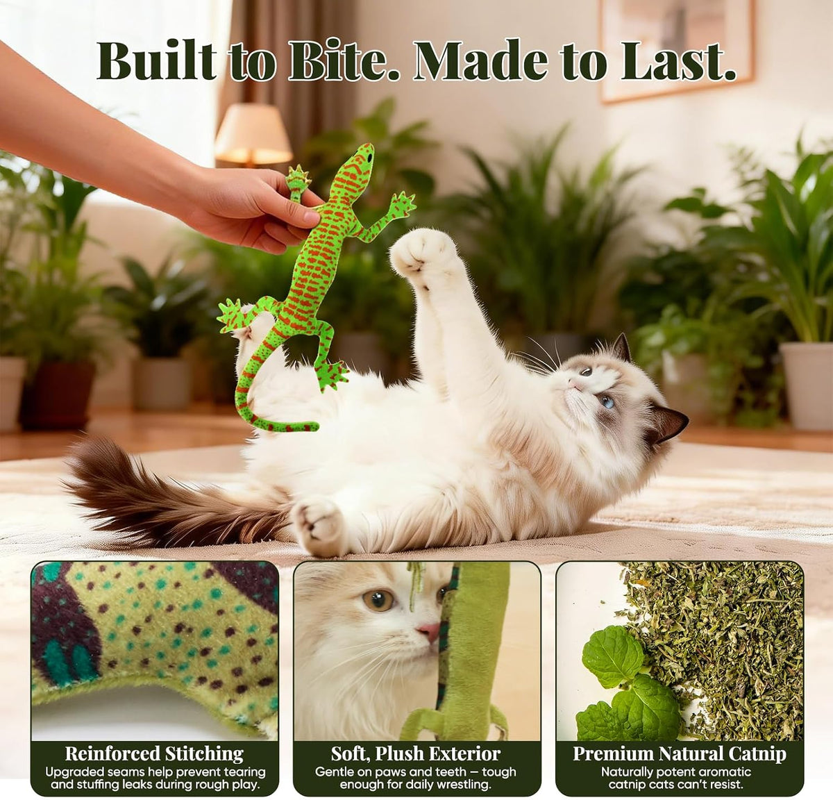 Plush Lizard Catnip Toys for Indoor Cats 4 Pack