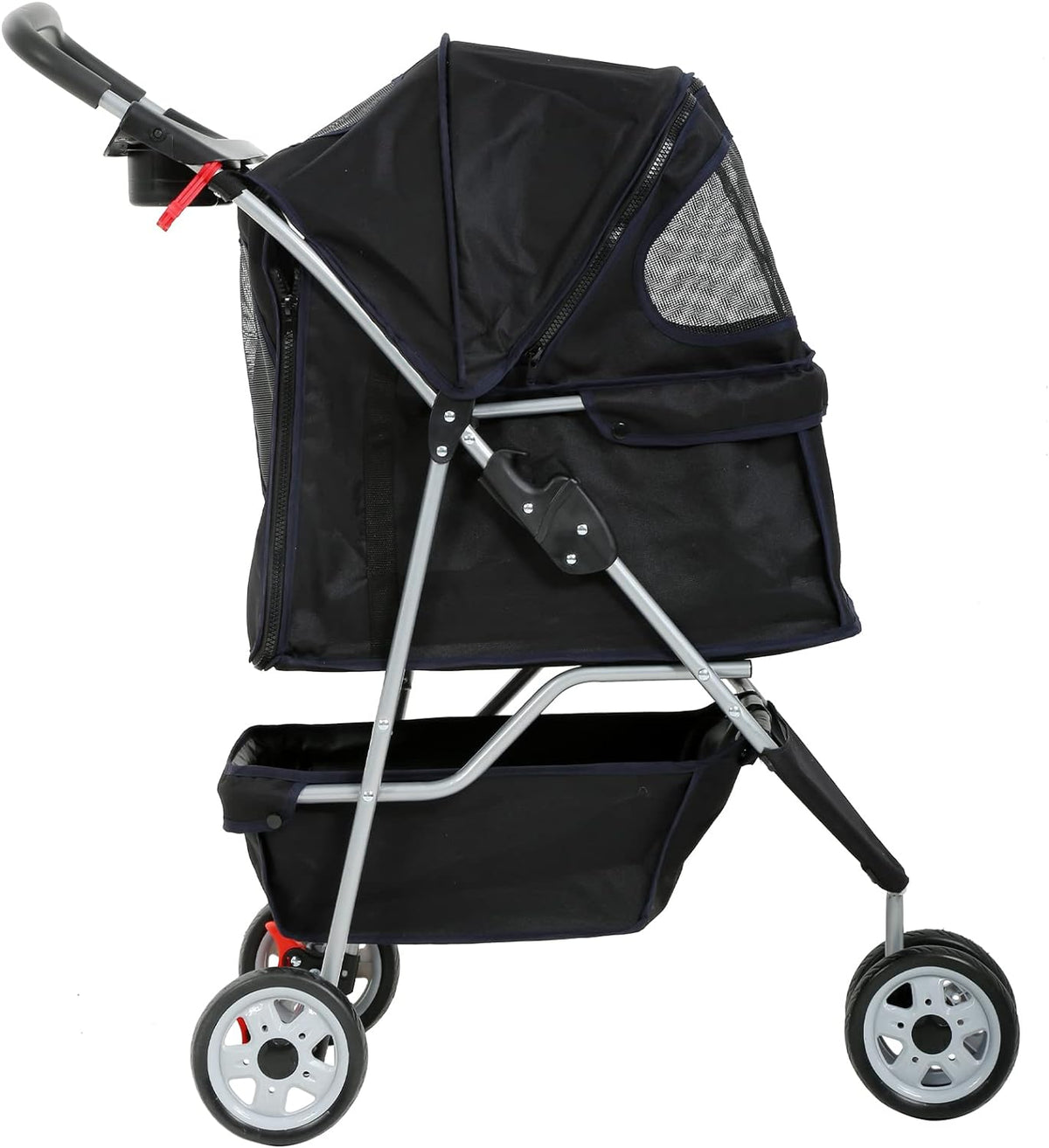 3-Wheel Pet Stroller, Lightweight Foldable Dog Stroller for Small Medium Dogs &amp; Cats, Breathable Mesh &amp; Weather Cover with Storage Basket, for Daily Walk Outdoor Travel (Black)
