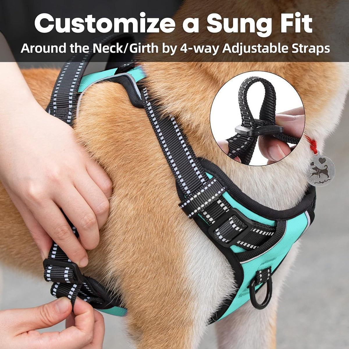 No Pull Dog Harness Medium, Reflective Vest with Front Clip &amp; Handle
