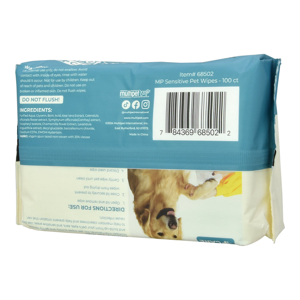 Sensitive Area Pet Wipes, 100 Count, for Dogs and Cats