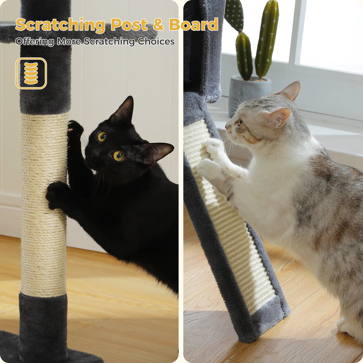 64 in Cat Tree for Cats of All Sizes, 5 Level Cat Tower with Hammock, Condo, Ramp Ladder and 5 Sisal Scratching Posts, Dark Gray