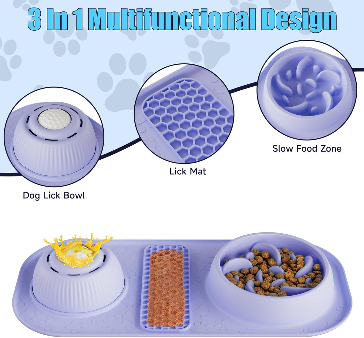 Dog Lick Bowl with Rolling Ball, 3 in 1 Slow Feeder Dog Bowls