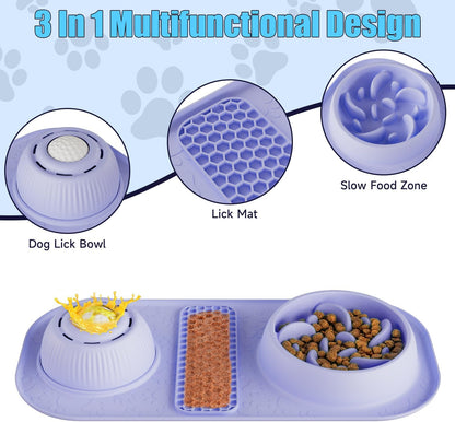 Dog Lick Bowl with Rolling Ball, 3 in 1 Slow Feeder Dog Bowls