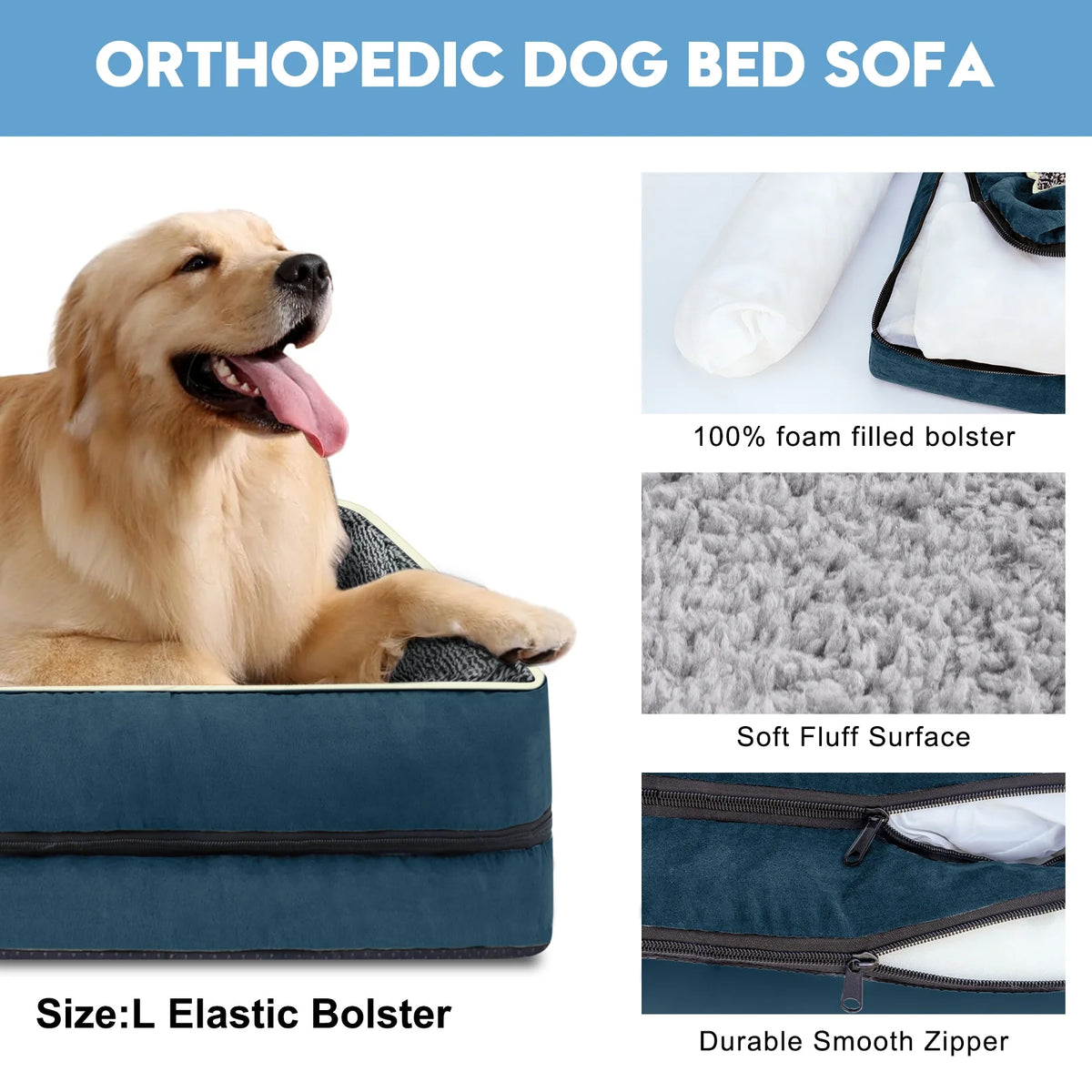 Dog Beds for Large Medium Small Dogs Orthopedic Pet Bed Sofa Supportive Egg Crate Foam Animal Couch with Removable Washable Cover Non Skid Bottom S to XL