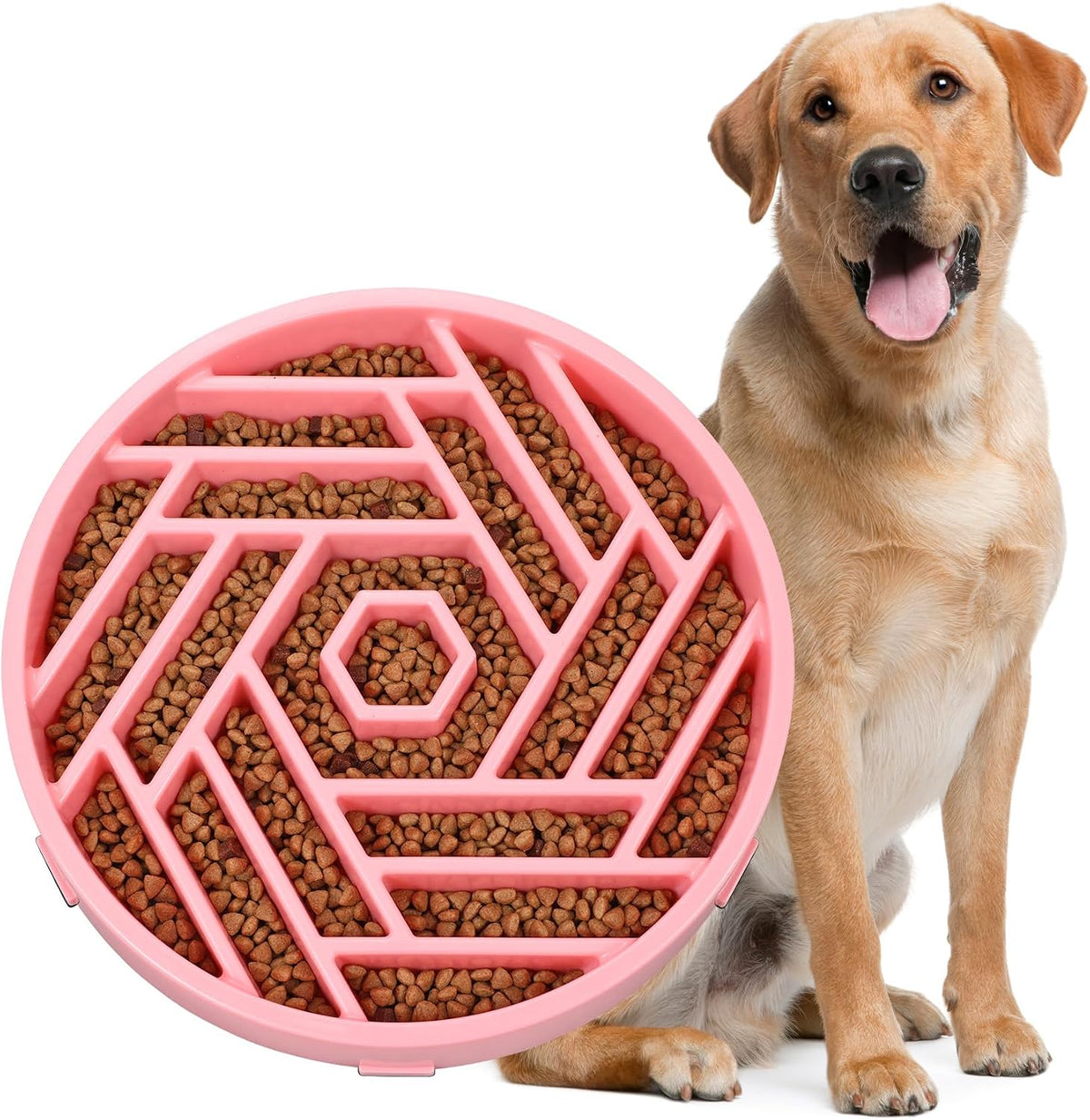 Slow Feeder Dog Bowl, Puzzle Maze Design to Slow down Eating, 3-Cup Capacity, Anti-Gulping Food Bowl for Medium &amp; Large Dogs,Pink