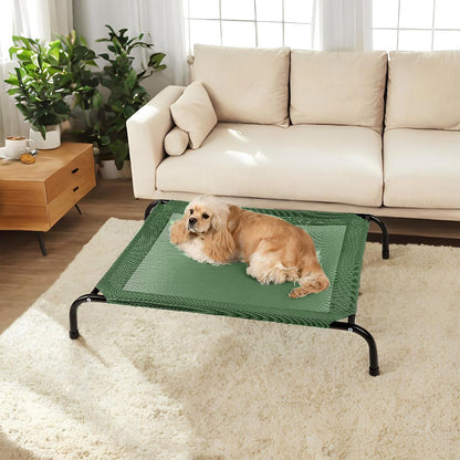 Cooling Elevated Dog Bed with Non-Slip Floor Protectors &amp; Breathable Mesh, Raised Indoor &amp; Outdoor Dog Cot Hammock, 41" L X 26" W X 8" Th, Medium, Green