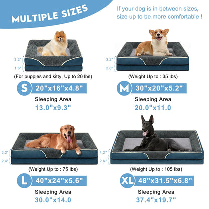 Dog Beds for Large Medium Small Dogs Orthopedic Pet Bed Sofa Supportive Egg Crate Foam Animal Couch with Removable Washable Cover Non Skid Bottom S to XL