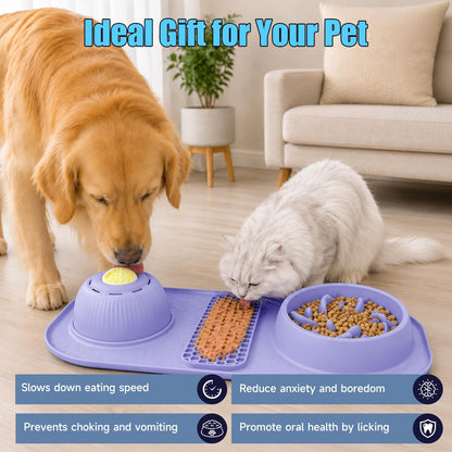 Dog Lick Bowl with Rolling Ball, 3 in 1 Slow Feeder Dog Bowls