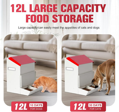 Automatic Cat Feeder 2 Cats,50Cups/12L Pet Feeders Large Capacity Outdoor