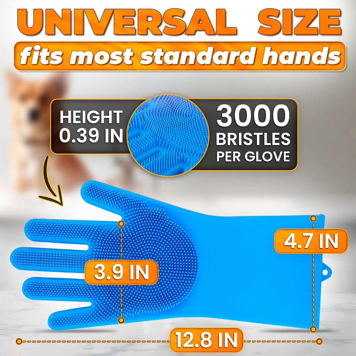 2-In-1 Cat and Dog Washing Gloves with 3000 Soft Bristles (Blue)