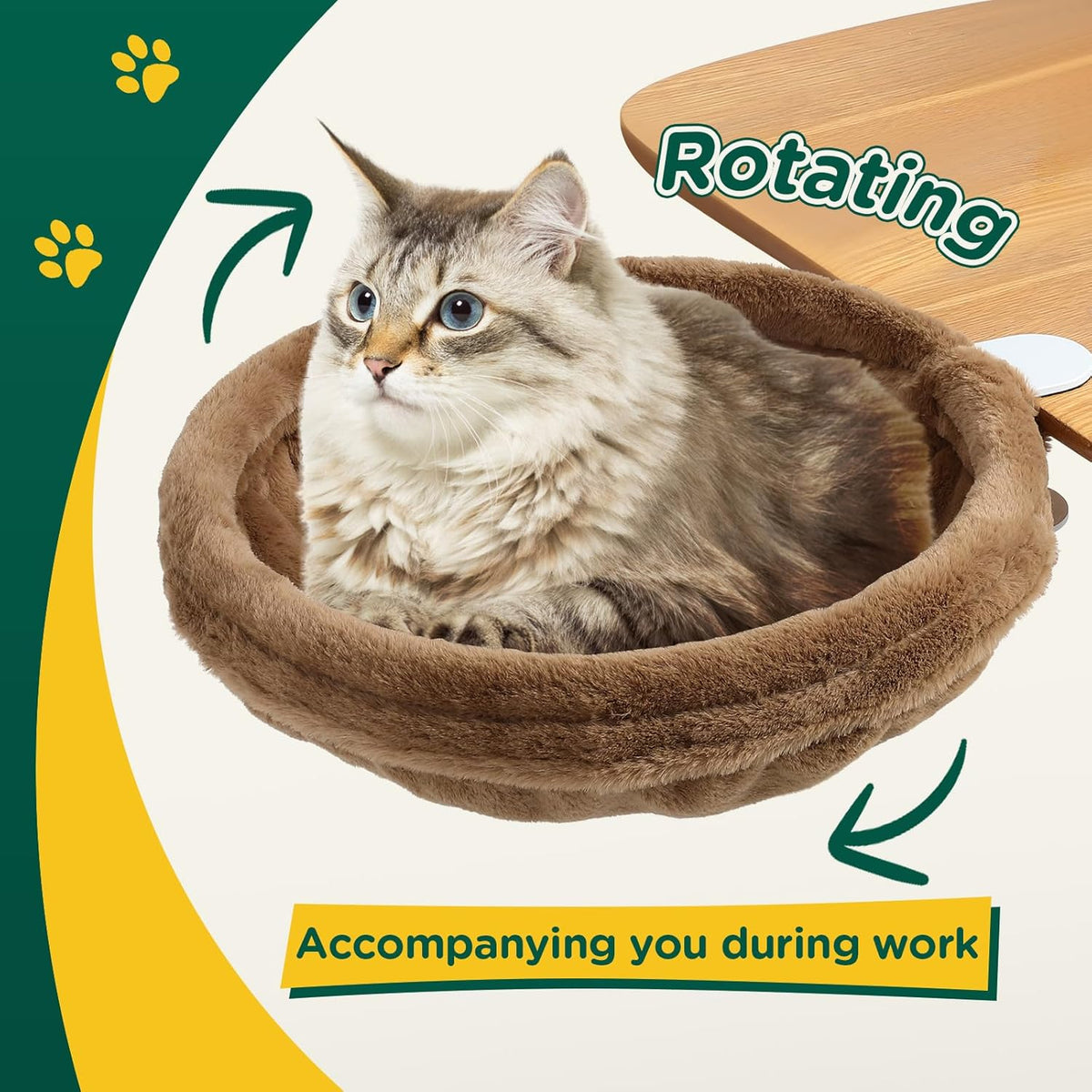 Cat Desk Bed - Soft Faux Fur Fabric, Adjustable Steel Frame, Suitable for Indoor Cats - Perfect Cat Hammock for Desks - Weighing up to 25 Lbs, Unique and Modern Cat Furniture