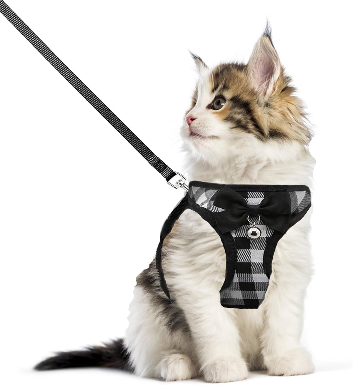 Cat Leashes and Harnesses for Walking,Breathable Soft Kittens Vest for Cats Dogs, Kitten Harness Escape Proof with Bell and Bow-Knot Decoration Christmas(S, Black-White)