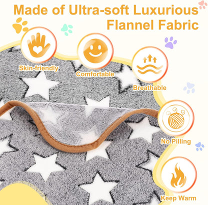 Pet Blanket, Medium Soft Fluffy Flannel Star Printed Throw Blanket, Scratch Proof Furniture Protector Cover 16X24 Inches, (Gray, 1 Pack 3), Intended for Dog/Cat