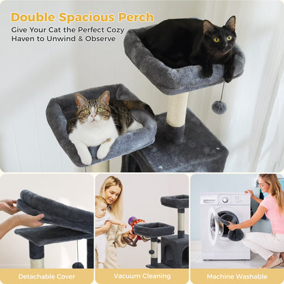 64 in Cat Tree for Cats of All Sizes, 5 Level Cat Tower with Hammock, Condo, Ramp Ladder and 5 Sisal Scratching Posts, Dark Gray