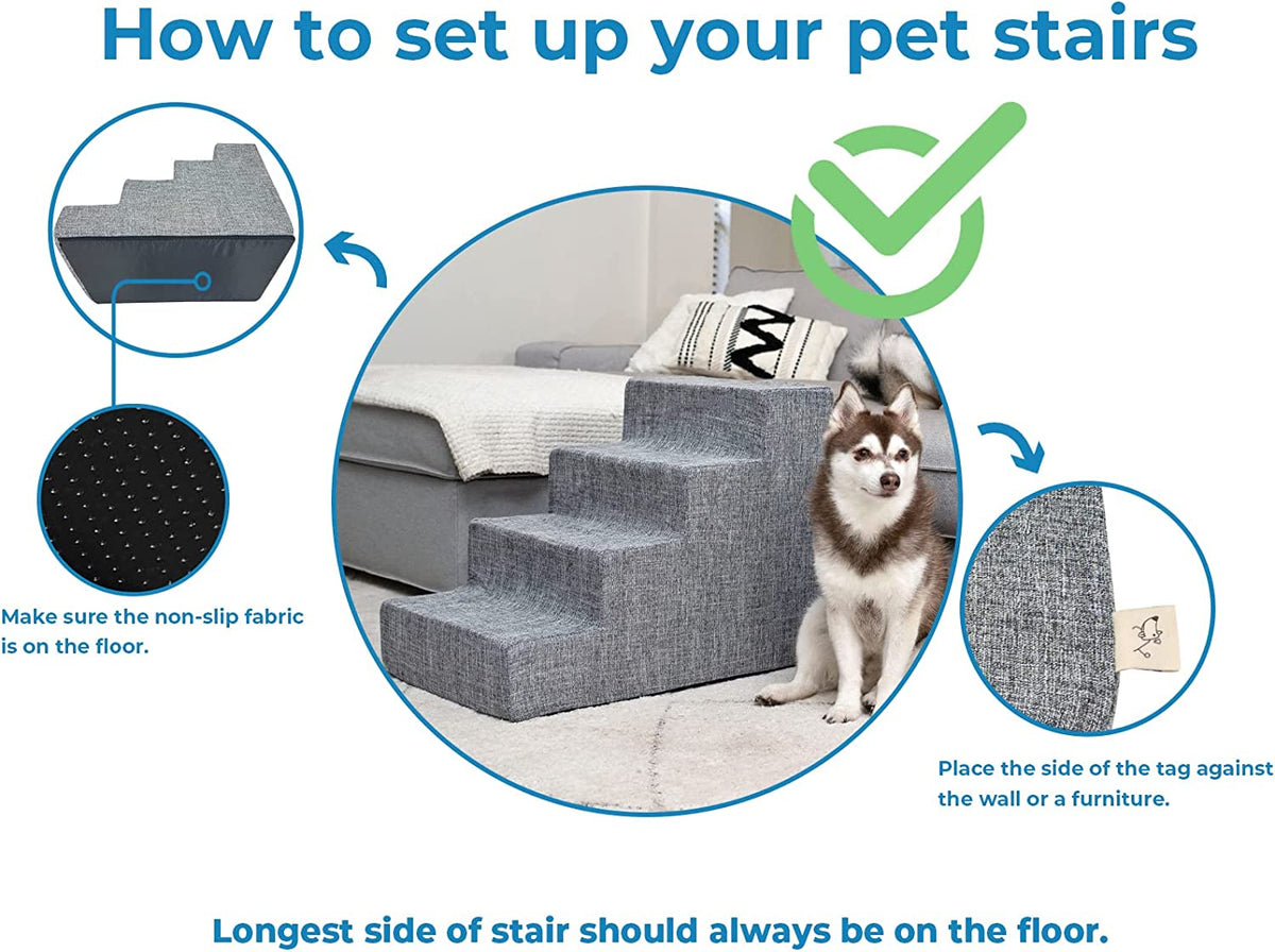 Dog Stairs &amp; Steps - Foam Steps for Small Dogs &amp; Cats, Non-Slip Indoor Balanced Pet Step Support, Dog Ramp, No Assembly, Foldable Stair, 3-Step