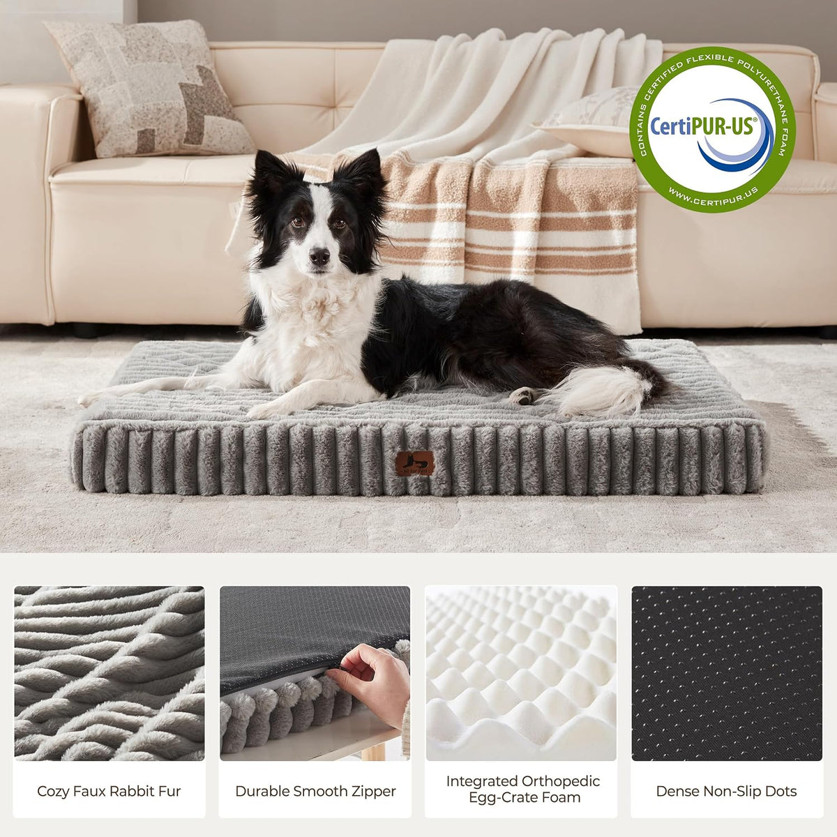 Orthopedic Large Dog Bed，Waterproof Washable Dog Crate 35X22 Grey