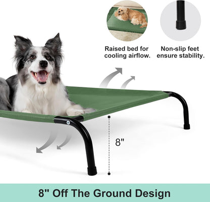 Cooling Elevated Dog Bed with Non-Slip Floor Protectors &amp; Breathable Mesh, Raised Indoor &amp; Outdoor Dog Cot Hammock, 41" L X 26" W X 8" Th, Medium, Green