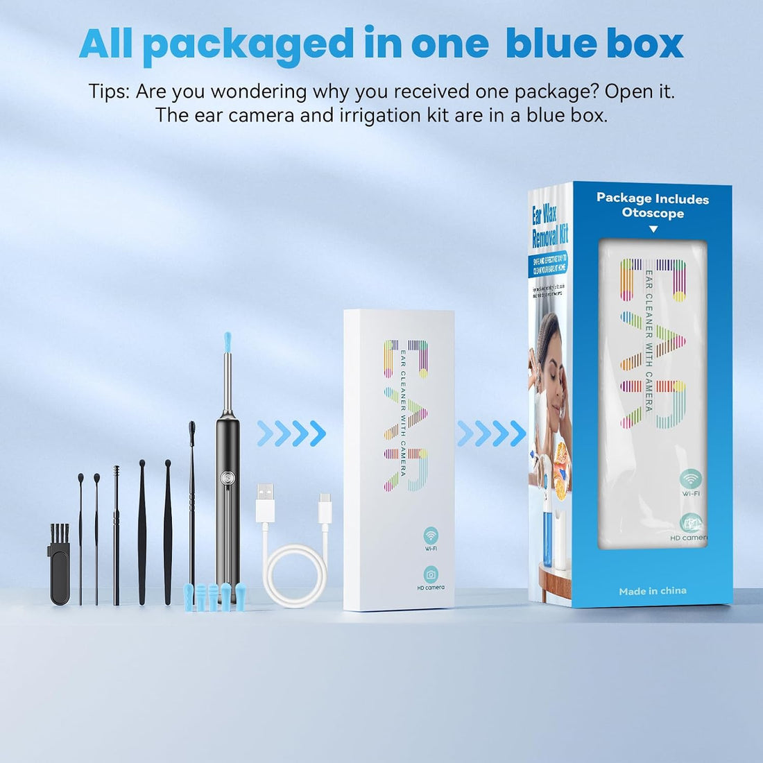 2-In-1 Ear Wax Removal Kit, 1080P Ear Camera &amp; Ear Irrigation System