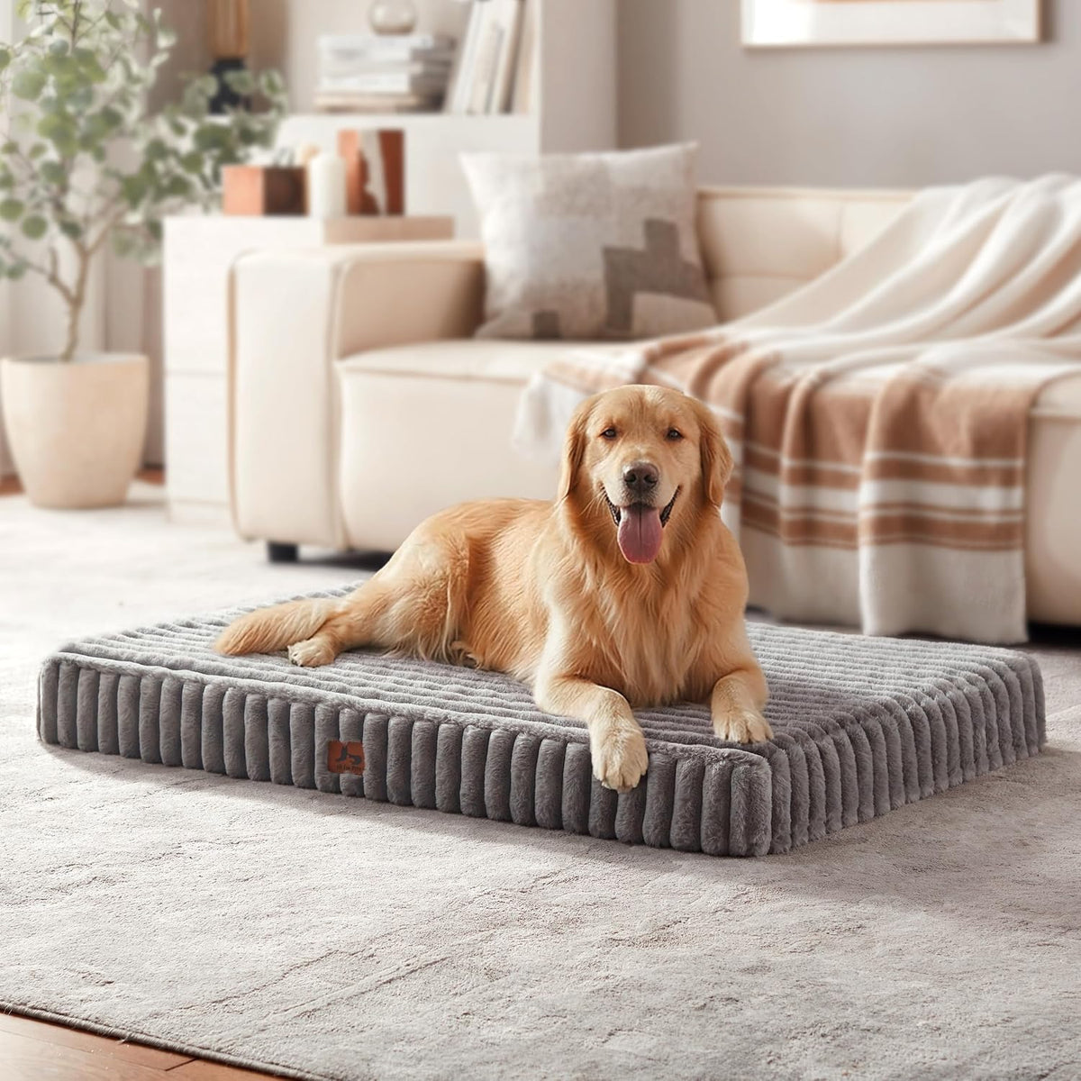 Orthopedic Large Dog Bed，Waterproof Washable Dog Crate 35X22 Grey