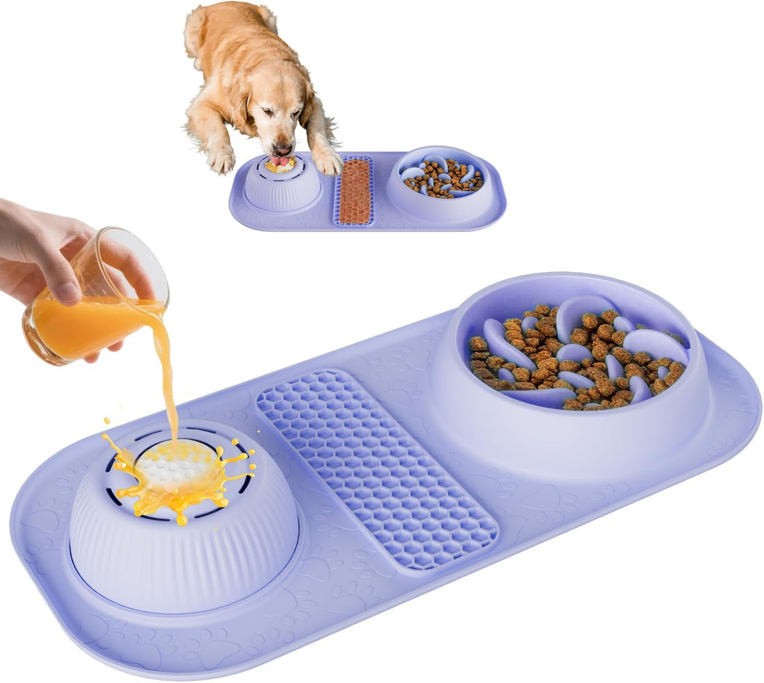 Dog Lick Bowl with Rolling Ball, 3 in 1 Slow Feeder Dog Bowls