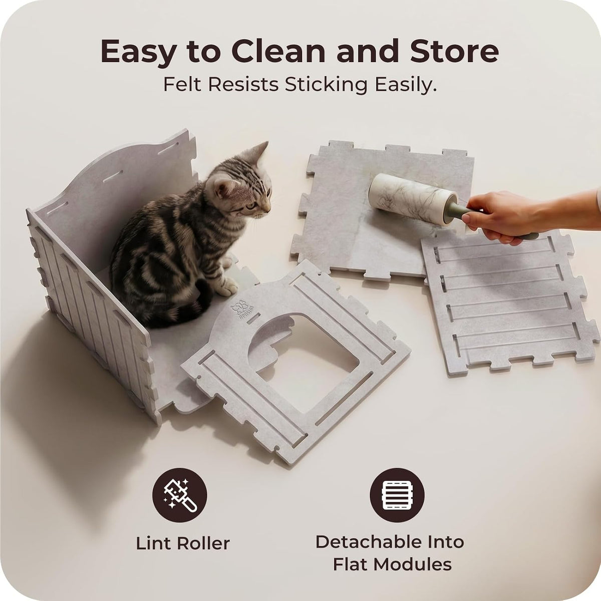 Cat Bed Cave for Indoor Cats: New Felt Cat Bed with Fluffy Ball, Foldable Cat House with Scratch-Resistant Board, Hideaway Cat Cave for Timid Cats, Sturdy Two-Tier Cat Condo &amp; Cat Houses
